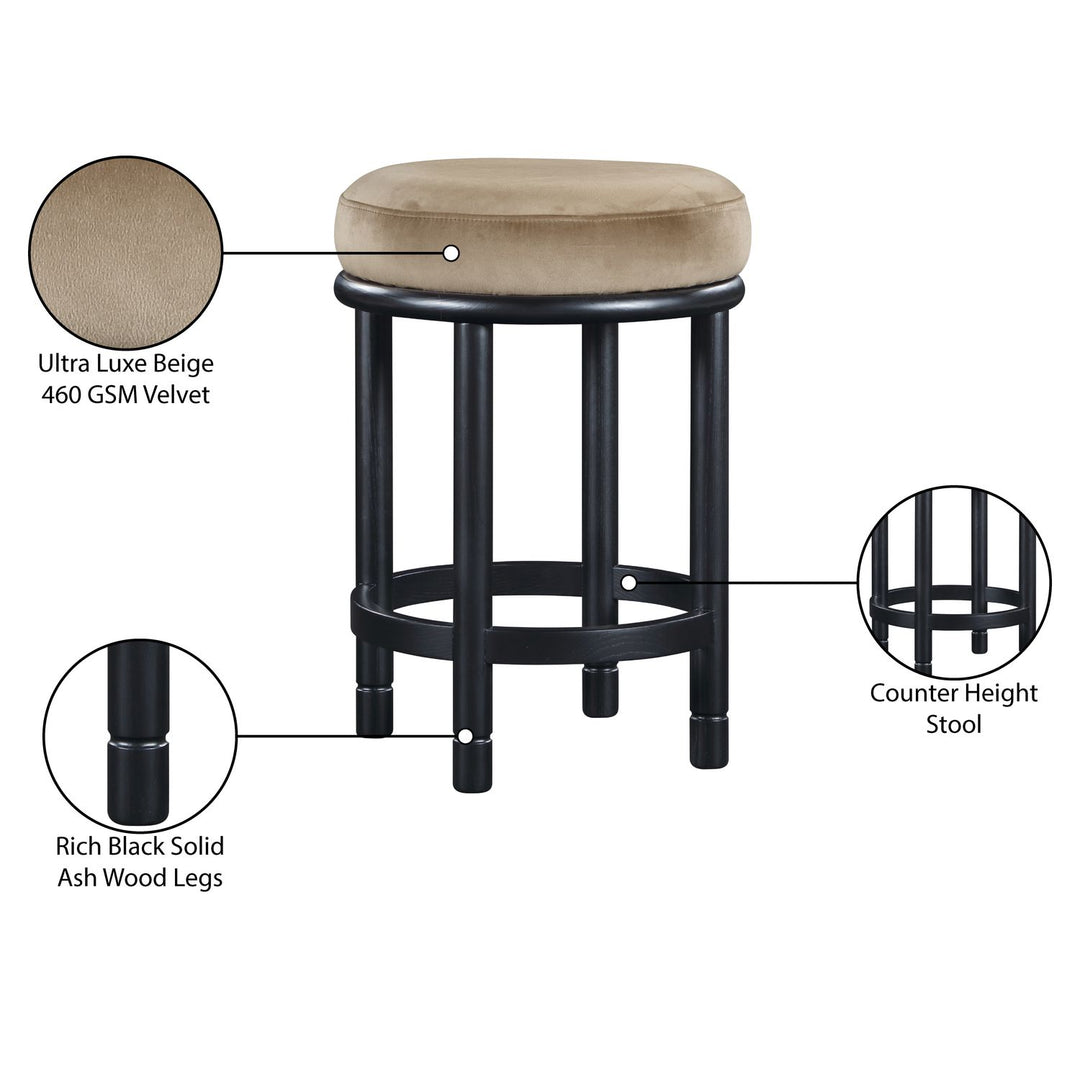 Monette Velvet Upholstered Counter Stool — Beige / Black