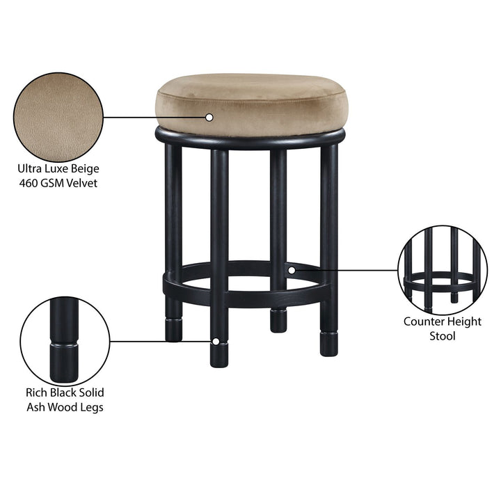 Monette Velvet Upholstered Counter Stool — Beige / Black