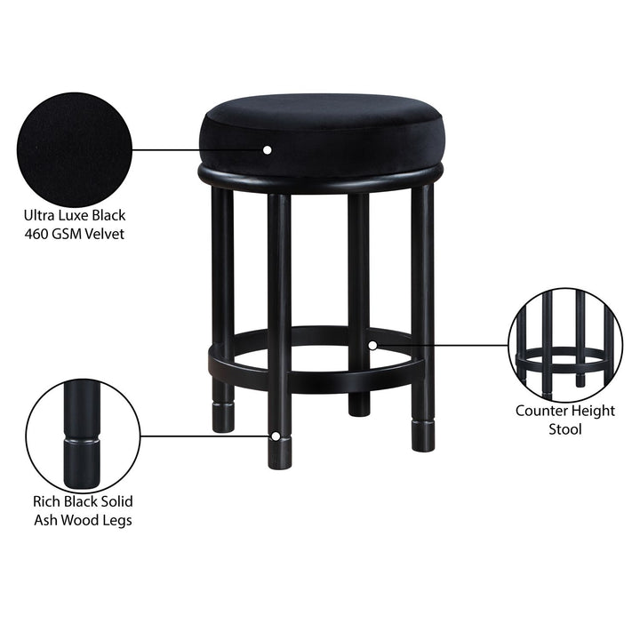 Monette Velvet Upholstered Counter Stool — Black / Black