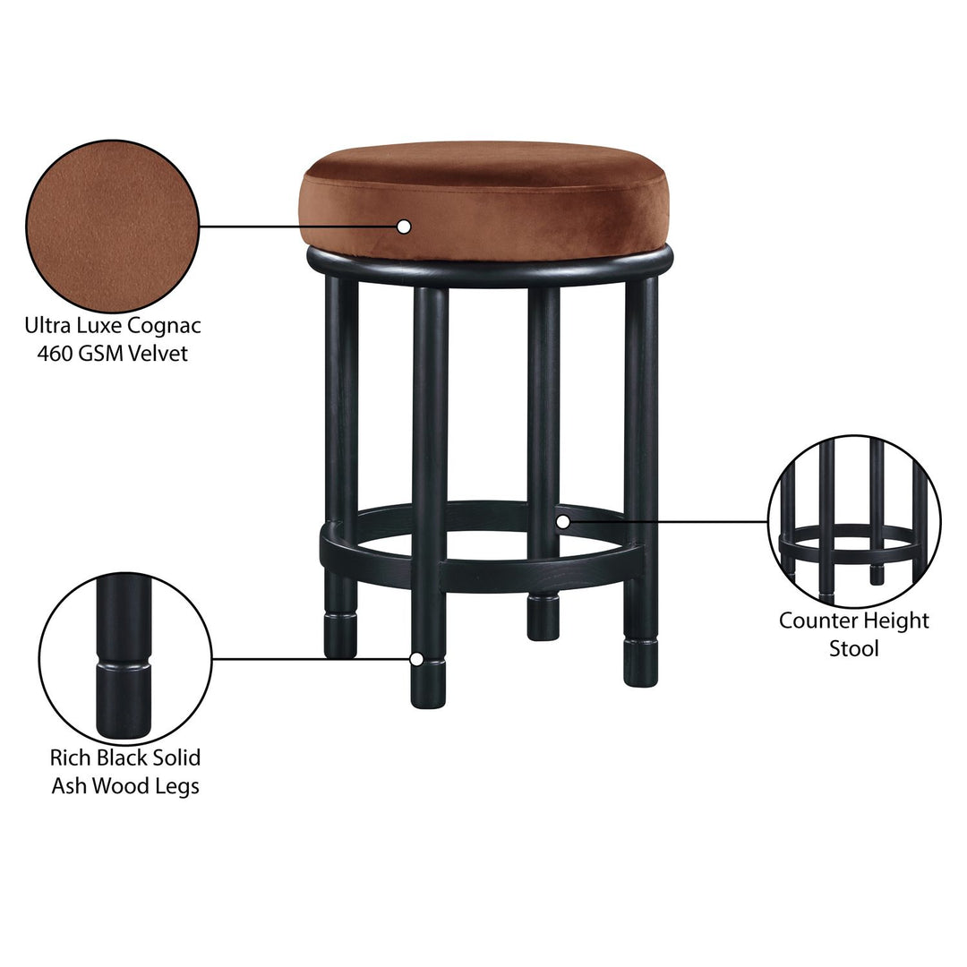 Monette Velvet Upholstered Counter Stool — Cognac / Black