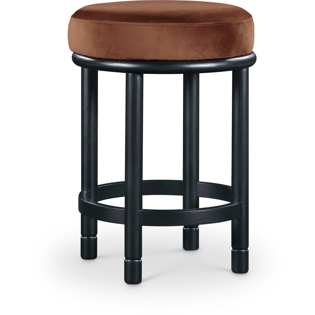 Monette Velvet Upholstered Counter Stool — Cognac / Black