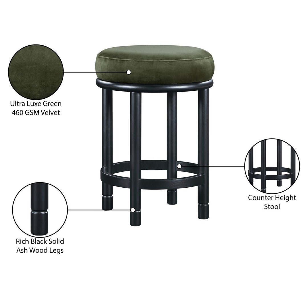 Monette Velvet Upholstered Counter Stool — Green / Black