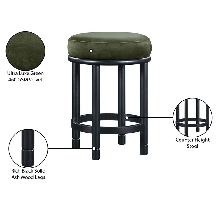 Monette Velvet Upholstered Counter Stool — Green / Black