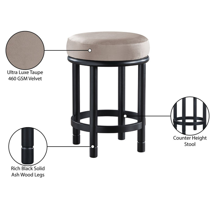 Monette Velvet Upholstered Counter Stool — Taupe / Black