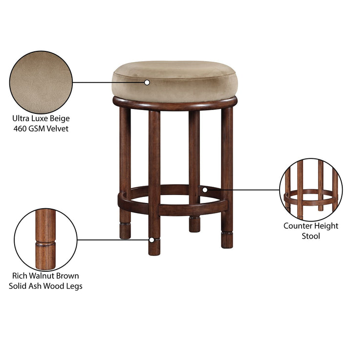 Monette Velvet Upholstered Counter Stool — Beige / Brown