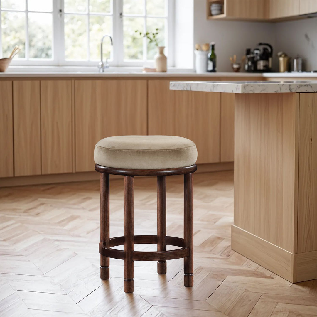 Monette Velvet Upholstered Counter Stool — Beige / Brown