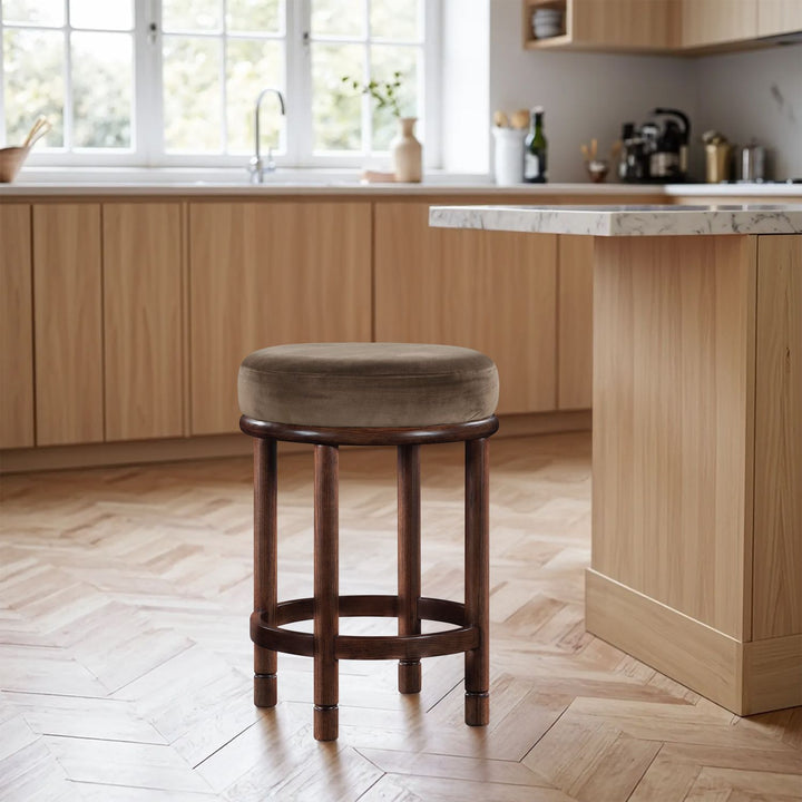 Monette Velvet Upholstered Counter Stool — Brown / Brown