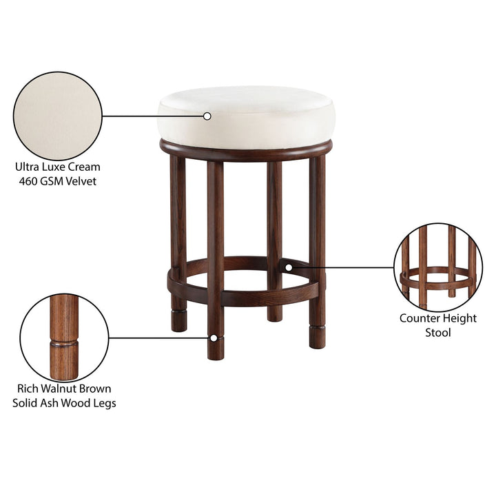 Monette Velvet Upholstered Counter Stool — Cream / Brown