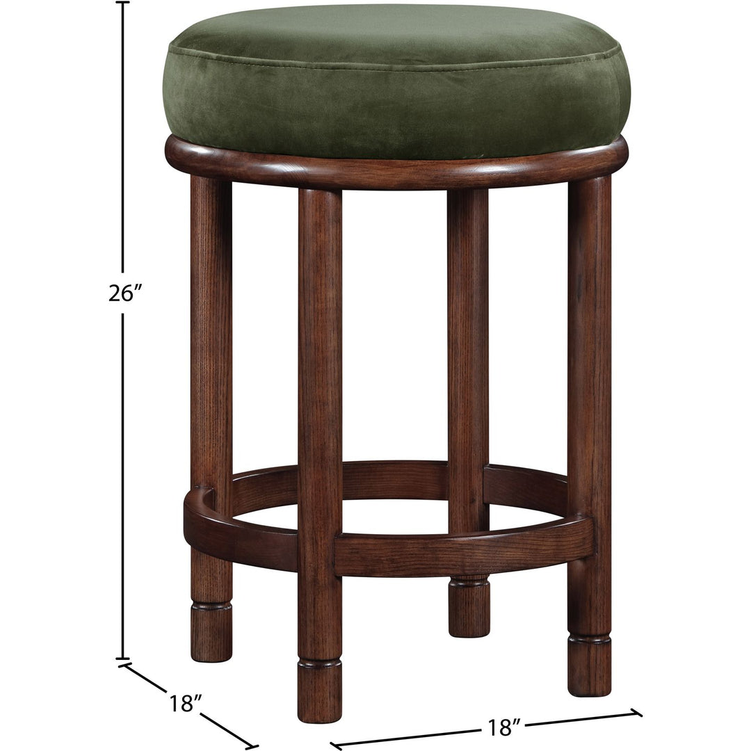 Monette Velvet Upholstered Counter Stool — Green / Brown