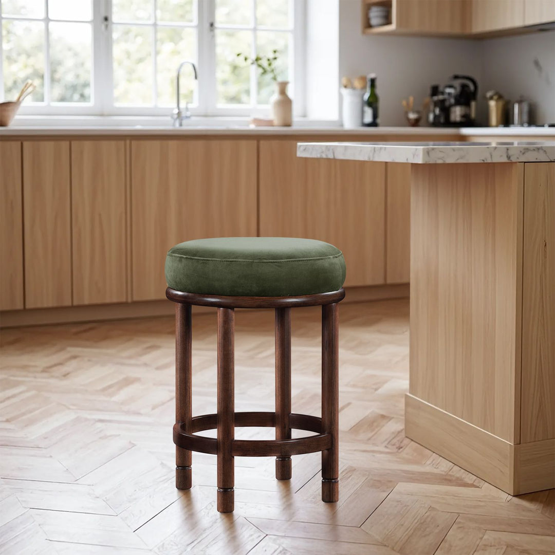Monette Velvet Upholstered Counter Stool — Green / Brown