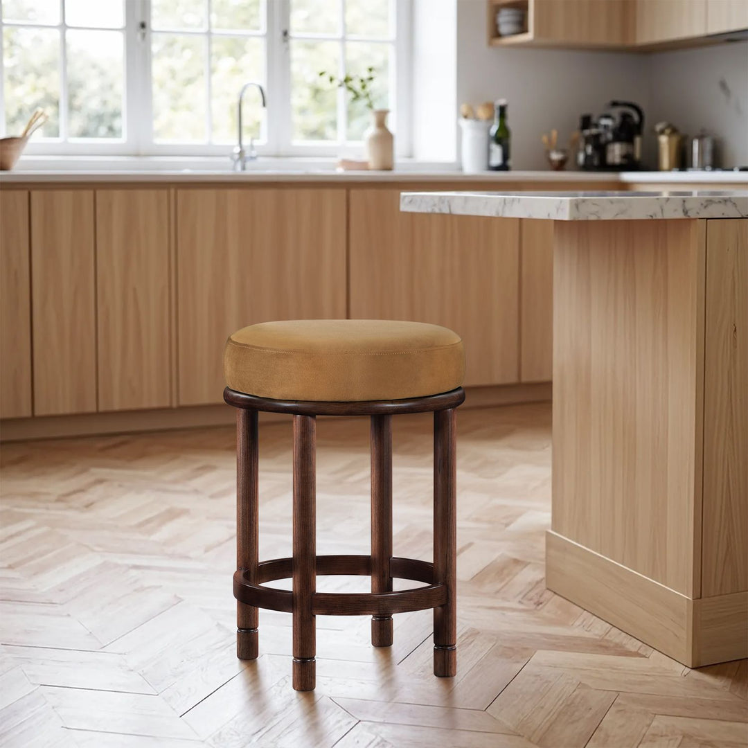 Monette Velvet Upholstered Counter Stool — Saddle / Brown