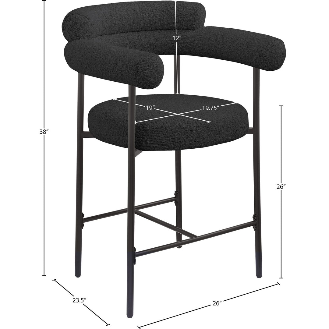 Blake Boucle Fabric Upholstered Counter Stool — Black / Black