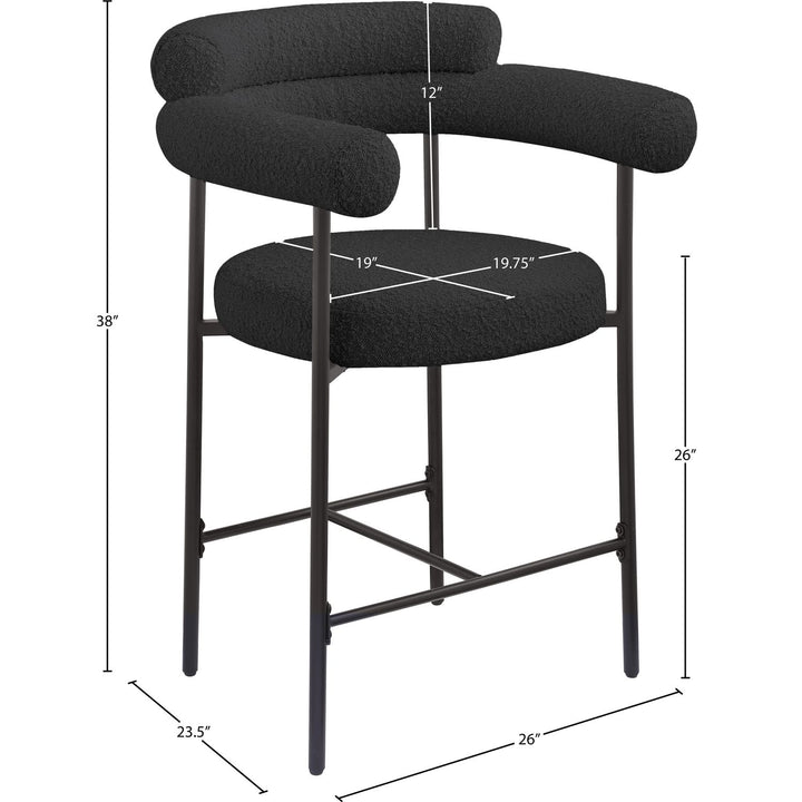Blake Boucle Fabric Upholstered Counter Stool — Black / Black