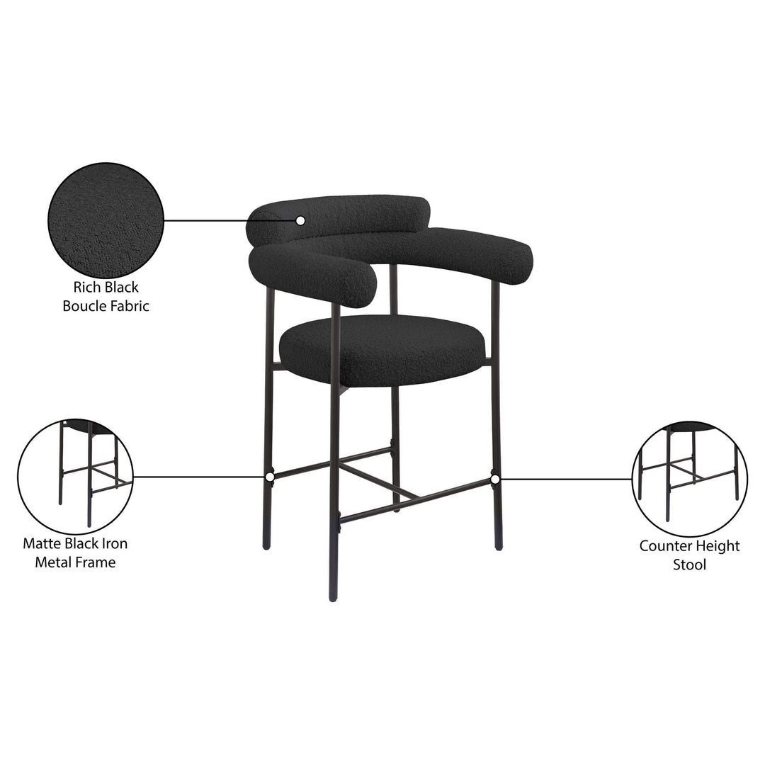 Blake Boucle Fabric Upholstered Counter Stool — Black / Black
