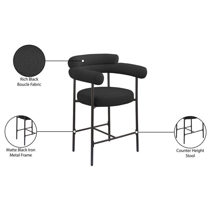 Blake Boucle Fabric Upholstered Counter Stool — Black / Black
