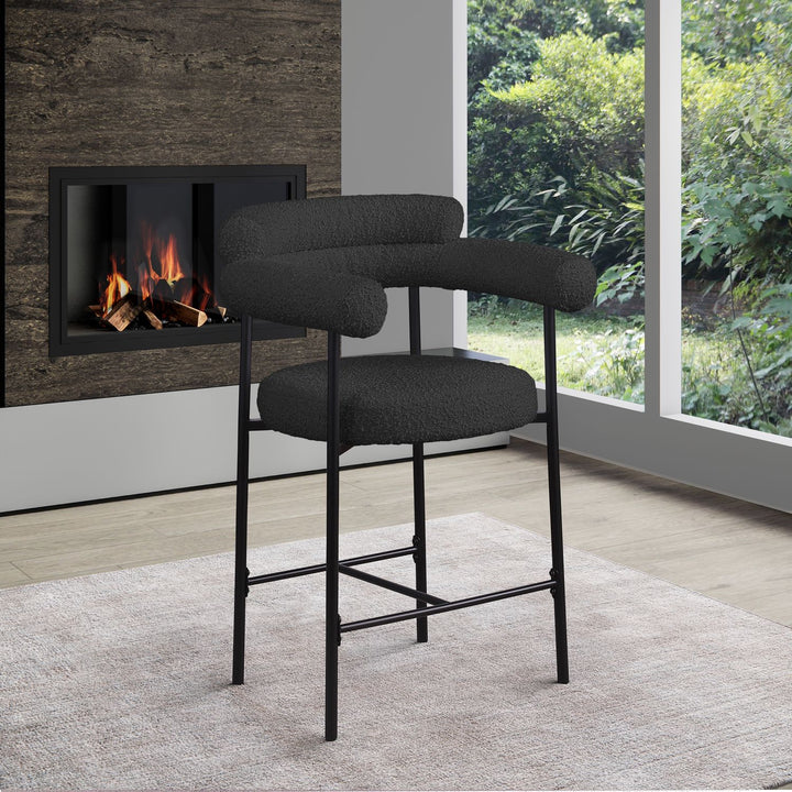 Blake Boucle Fabric Upholstered Counter Stool — Black / Black