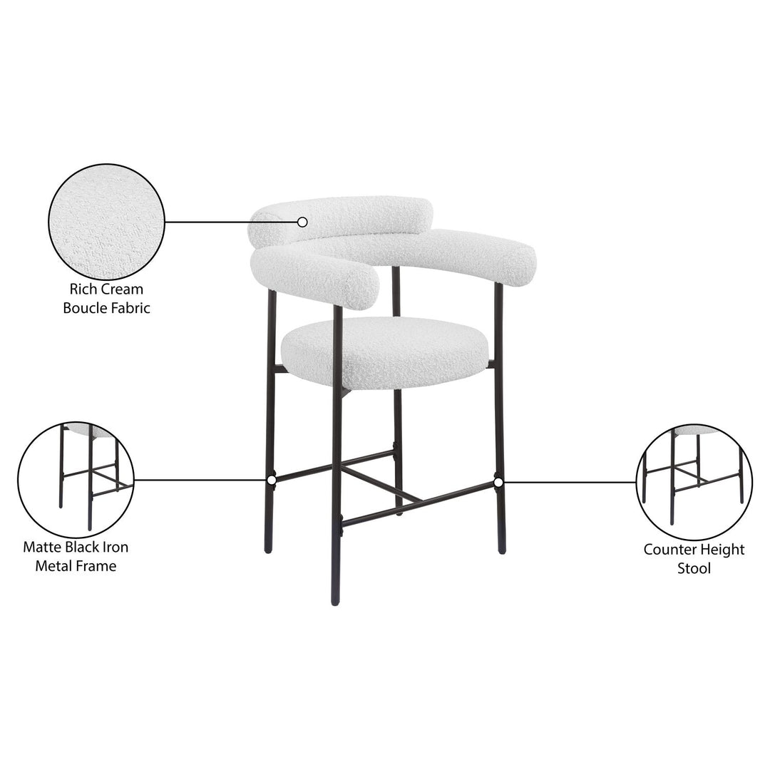 Blake Boucle Fabric Upholstered Counter Stool — Cream / Black