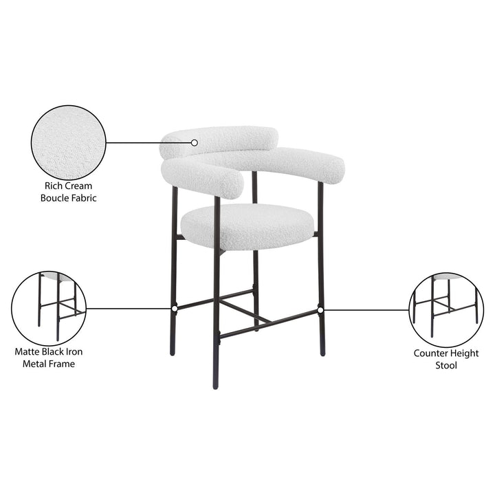 Blake Boucle Fabric Upholstered Counter Stool — Cream / Black