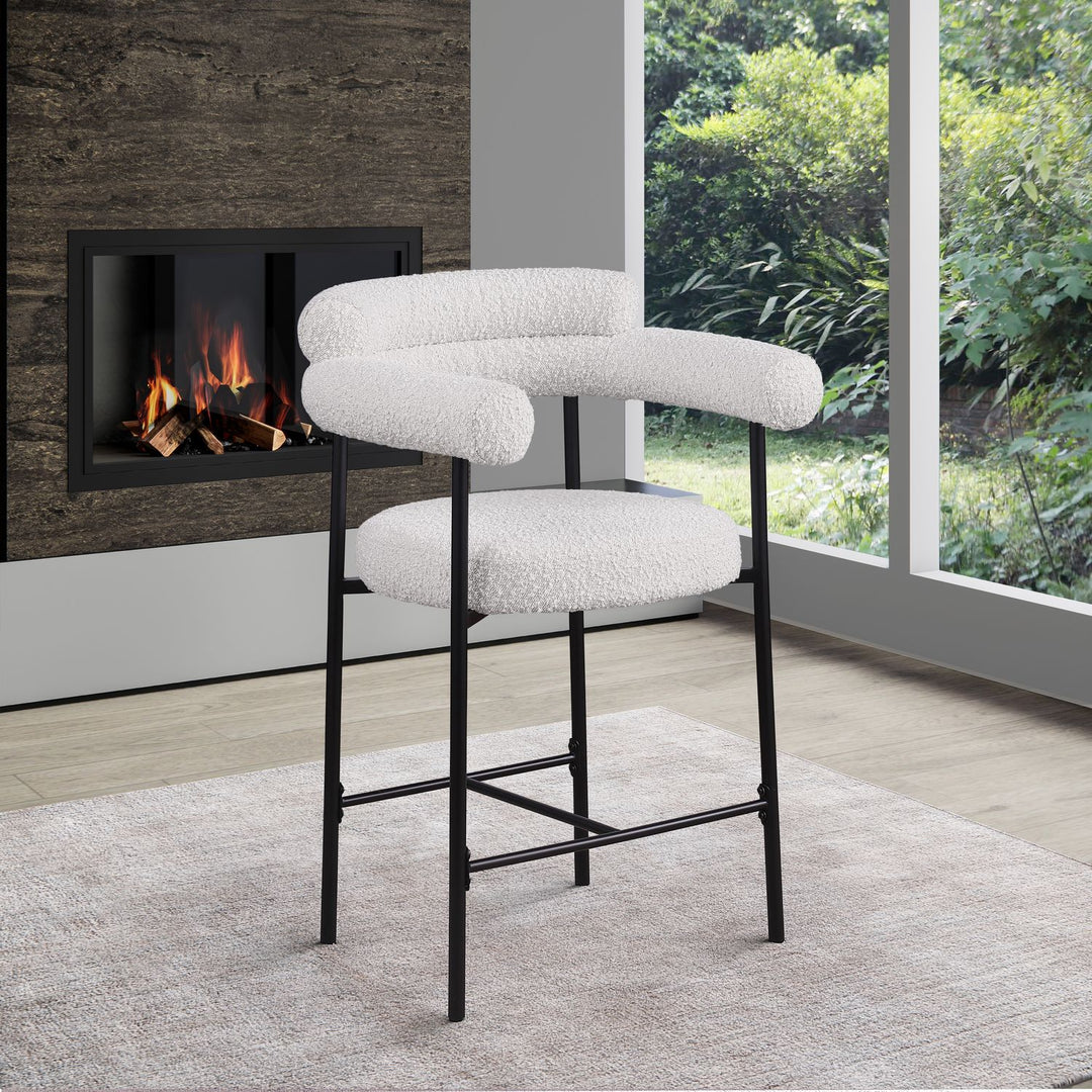 Blake Boucle Fabric Upholstered Counter Stool — Cream / Black