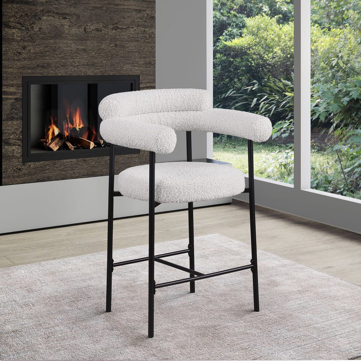 Blake Boucle Fabric Upholstered Counter Stool — Cream / Black