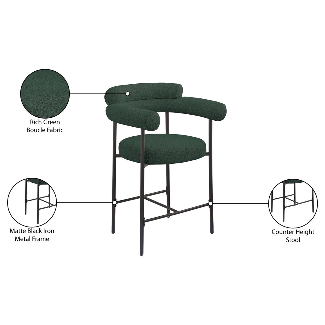 Blake Boucle Fabric Upholstered Counter Stool — Green / Black
