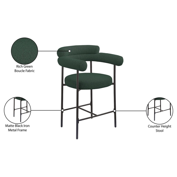 Blake Boucle Fabric Upholstered Counter Stool — Green / Black