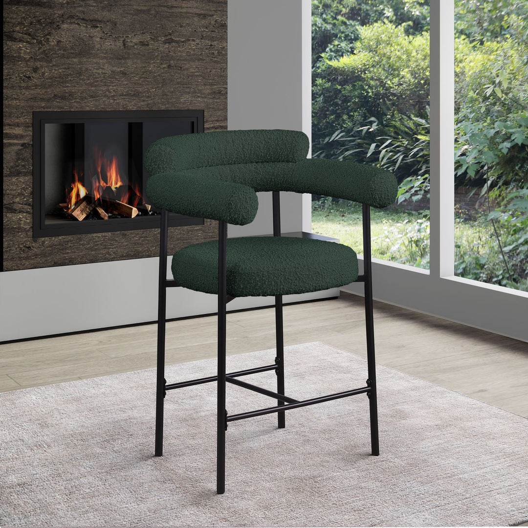 Blake Boucle Fabric Upholstered Counter Stool — Green / Black
