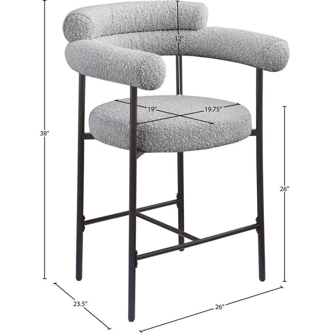Blake Boucle Fabric Upholstered Counter Stool — Grey / Black