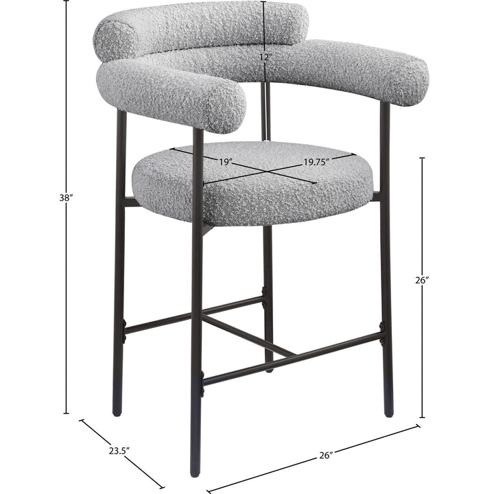 Blake Boucle Fabric Upholstered Counter Stool — Grey / Black