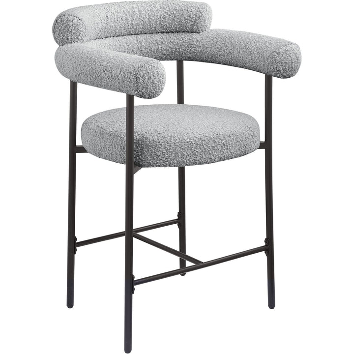 Blake Boucle Fabric Upholstered Counter Stool — Grey / Black
