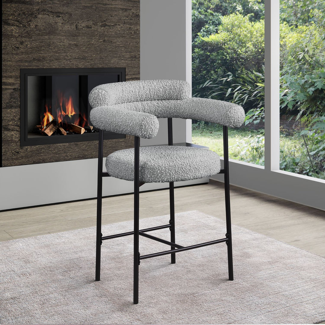 Blake Boucle Fabric Upholstered Counter Stool — Grey / Black