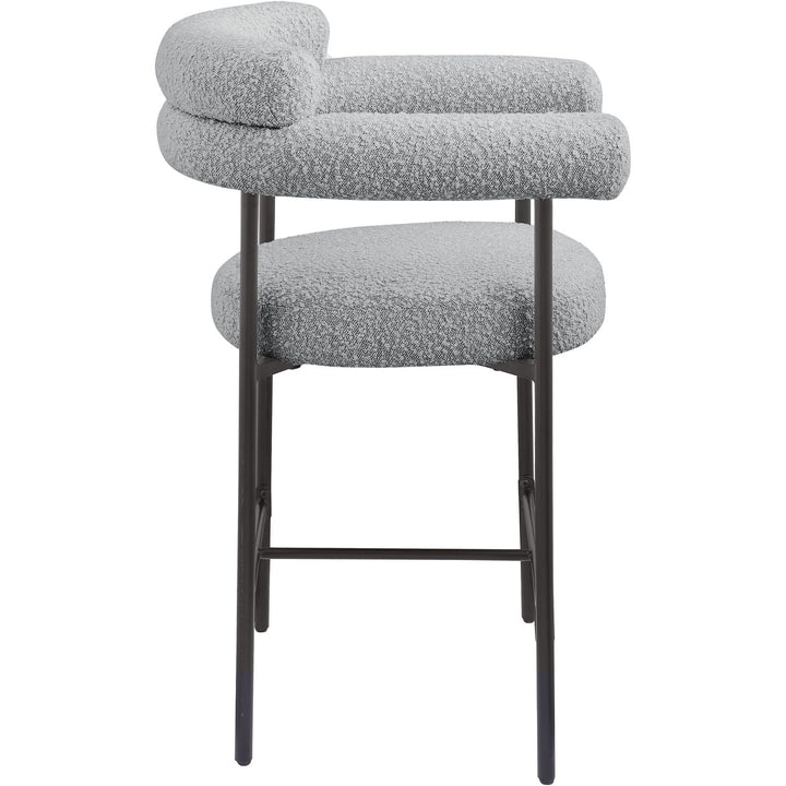 Blake Boucle Fabric Upholstered Counter Stool — Grey / Black