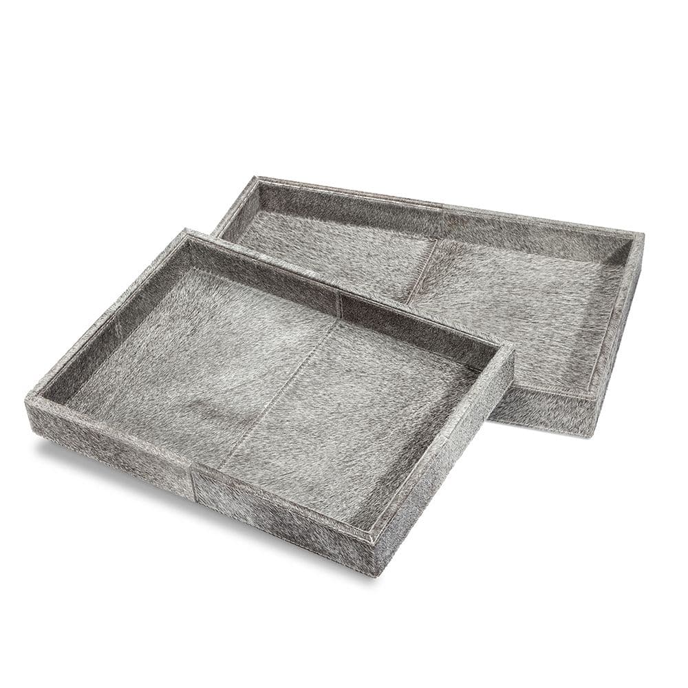 Serveware: Trays Ludovic Rectangular Hide Trays - Set of 2 - Grey