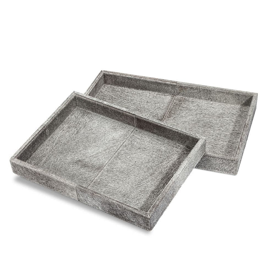 Serveware: Trays Ludovic Rectangular Hide Trays - Set of 2 - Grey