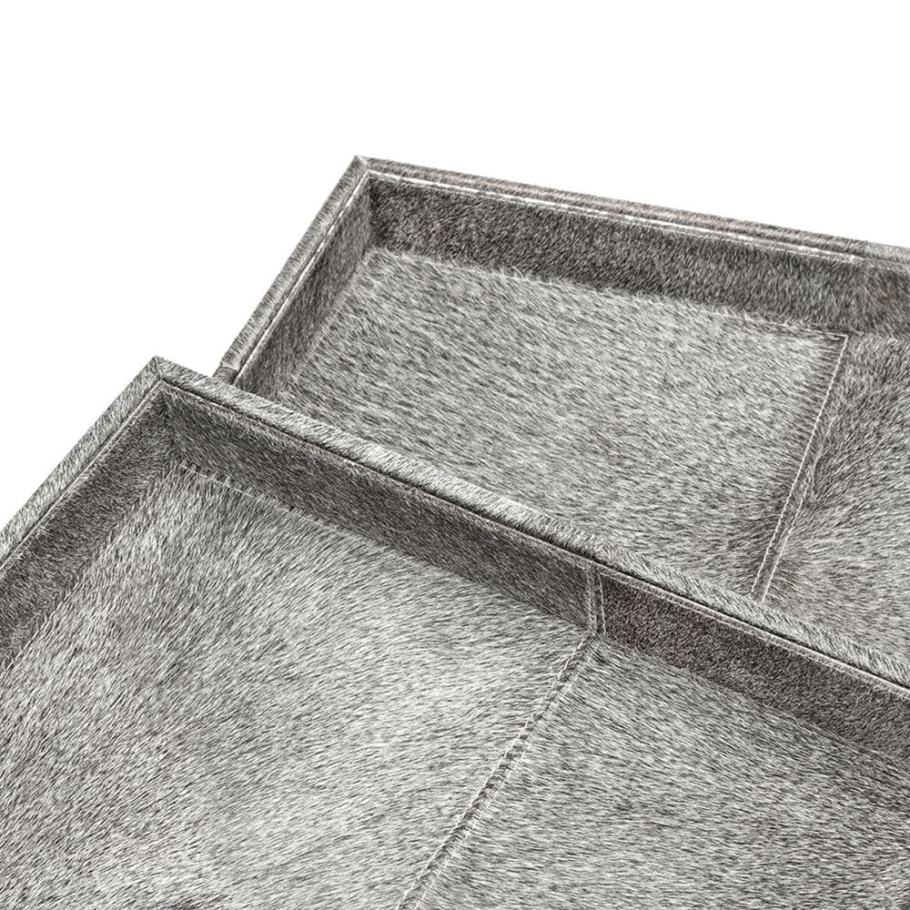 Serveware: Trays Ludovic Rectangular Hide Trays - Set of 2 - Grey