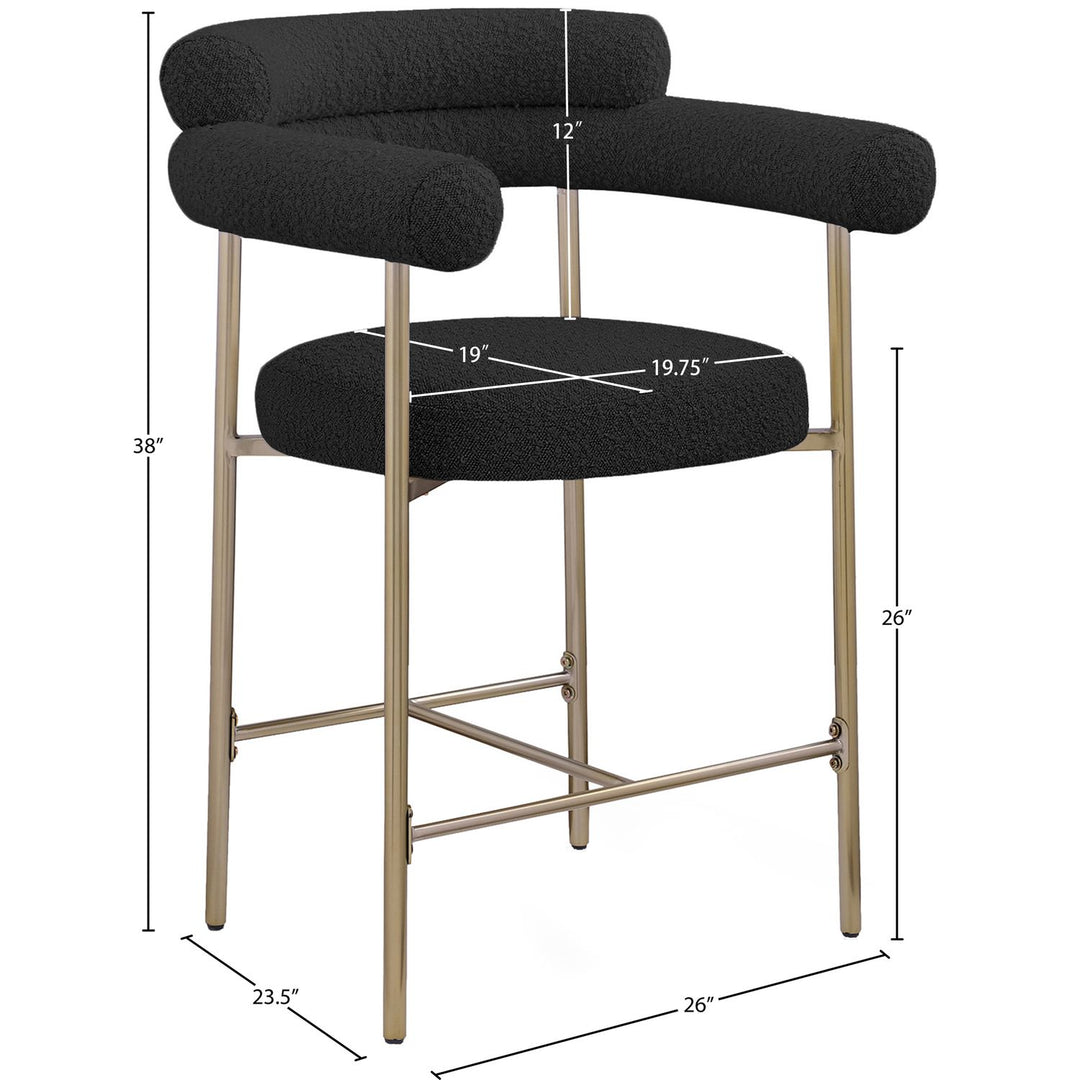 Blake Boucle Fabric Upholstered Counter Stool — Black / Brass
