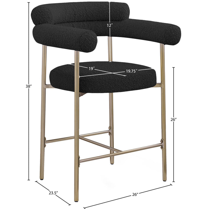 Blake Boucle Fabric Upholstered Counter Stool — Black / Brass