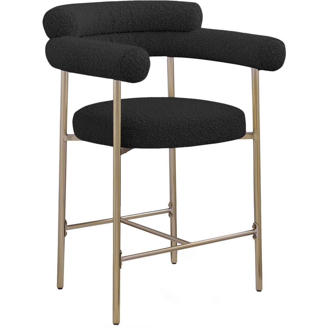 Blake Boucle Fabric Upholstered Counter Stool — Black / Brass