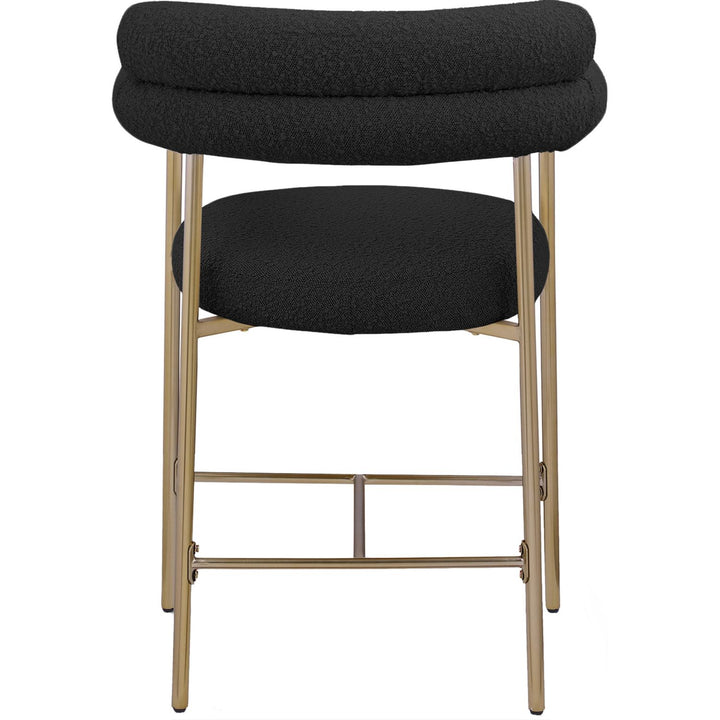 Blake Boucle Fabric Upholstered Counter Stool — Black / Brass
