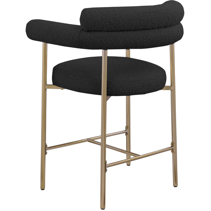 Blake Boucle Fabric Upholstered Counter Stool — Black / Brass