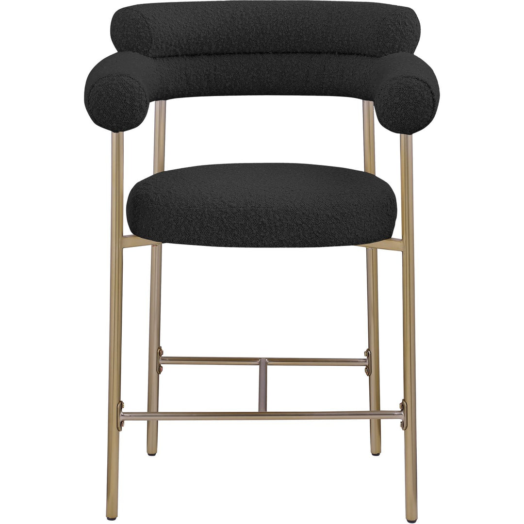 Blake Boucle Fabric Upholstered Counter Stool — Black / Brass