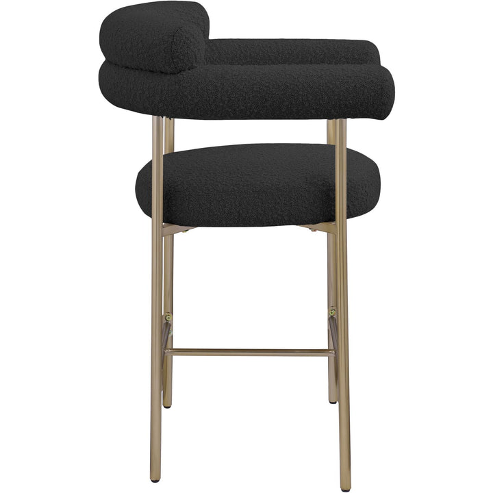 Blake Boucle Fabric Upholstered Counter Stool — Black / Brass