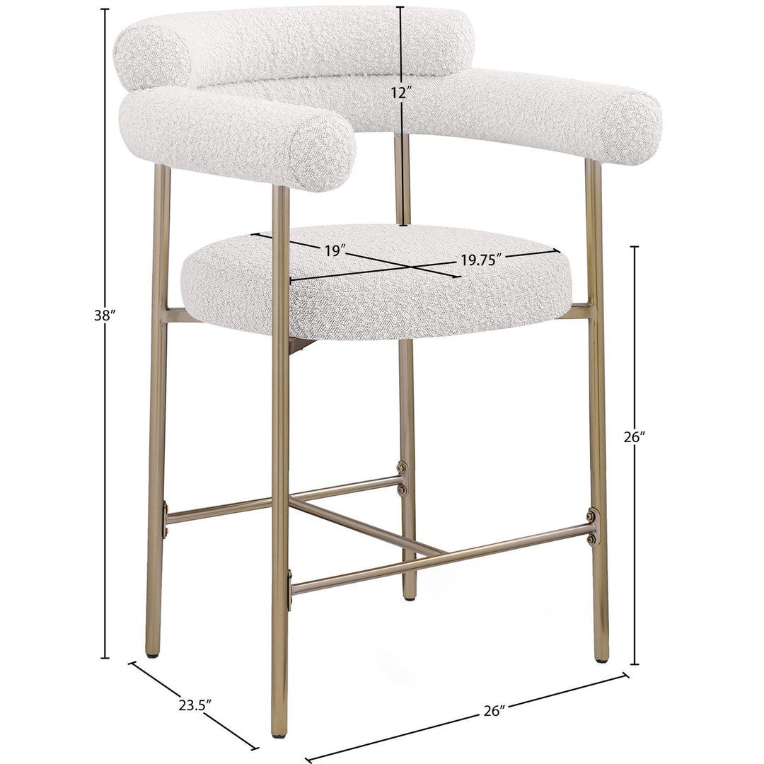 Blake Boucle Fabric Upholstered Counter Stool — Cream / Brass