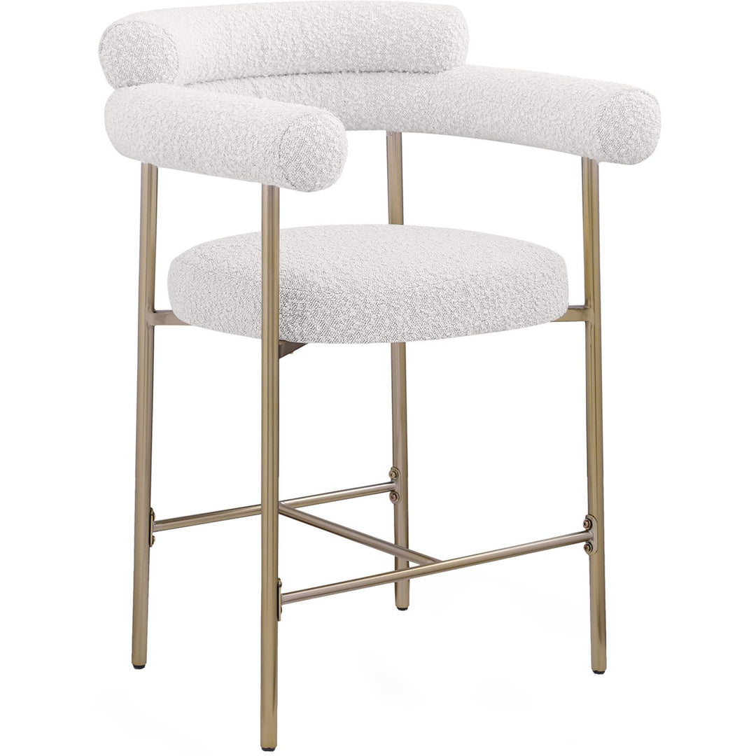 Blake Boucle Fabric Upholstered Counter Stool — Cream / Brass