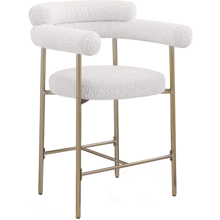 Blake Boucle Fabric Upholstered Counter Stool — Cream / Brass