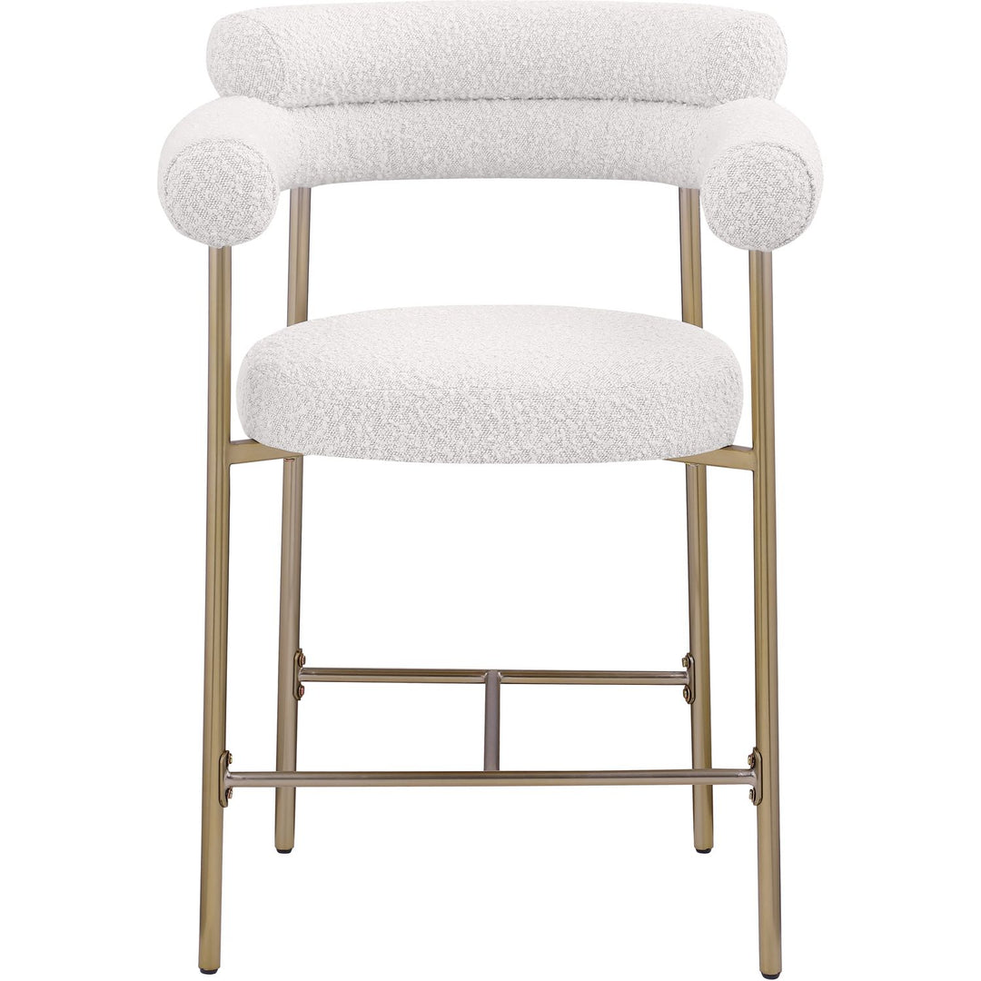 Blake Boucle Fabric Upholstered Counter Stool — Cream / Brass