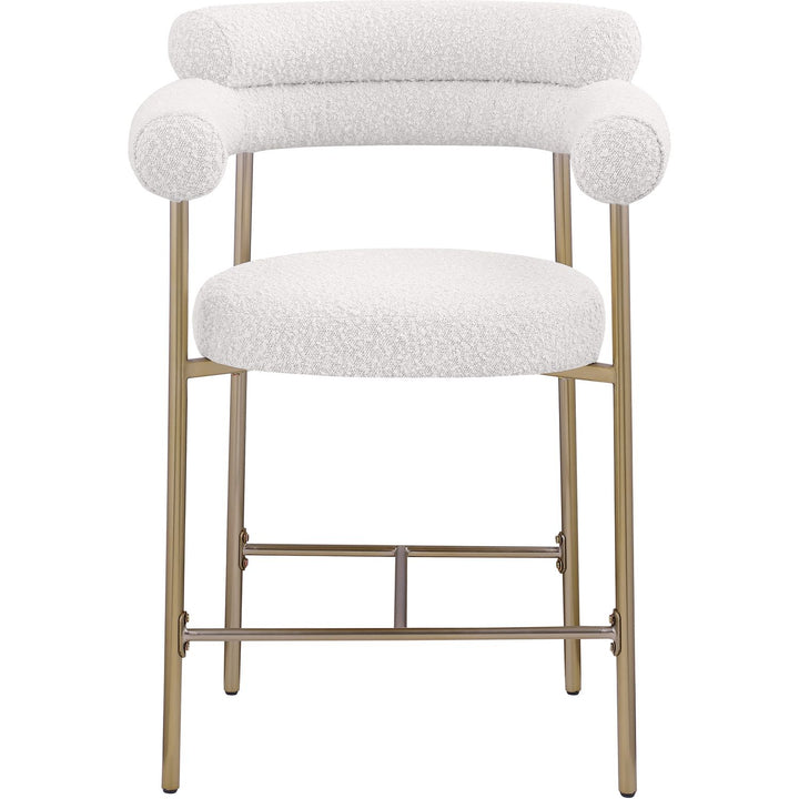 Blake Boucle Fabric Upholstered Counter Stool — Cream / Brass