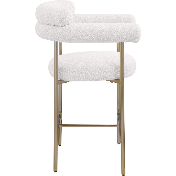 Blake Boucle Fabric Upholstered Counter Stool — Cream / Brass