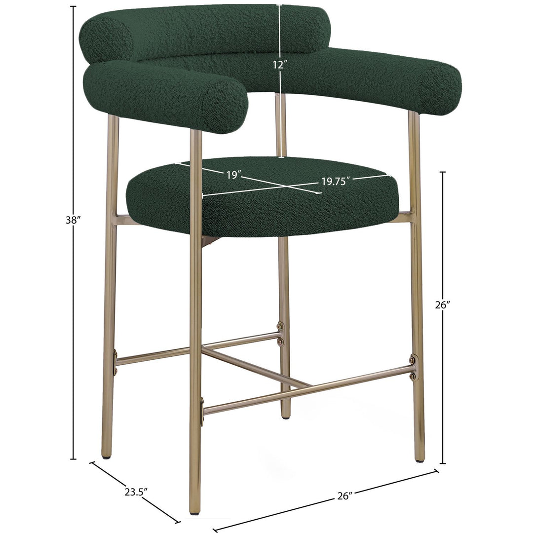 Blake Boucle Fabric Upholstered Counter Stool — Green / Brass