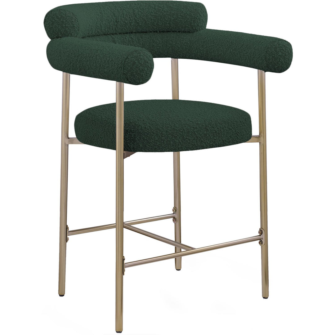 Blake Boucle Fabric Upholstered Counter Stool — Green / Brass